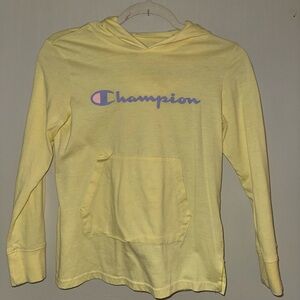 Champion, yellow girls graphic long sleeve hooded top, size large